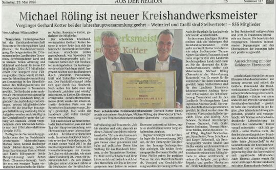 Michael Röling ist der neue  Kreishandwerksmeister der Kreishandwerkerschaft Traunstein - Berchtesgadener Land 