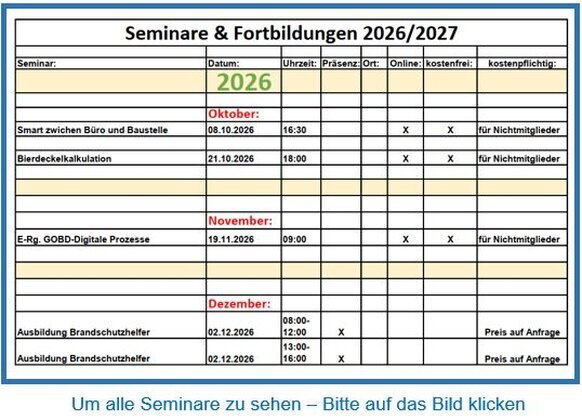 die geplanten Seminare und Fortbildungen 2026 / 2027 die geplanten Seminare und Fortbildungen 2026 / 2027